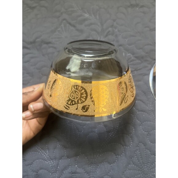Vintage MCM CULVER Glass Fruit Barware Bowls 22k Gold 5" x 2.5" EUC 2pc Snack - Picture 5 of 7
